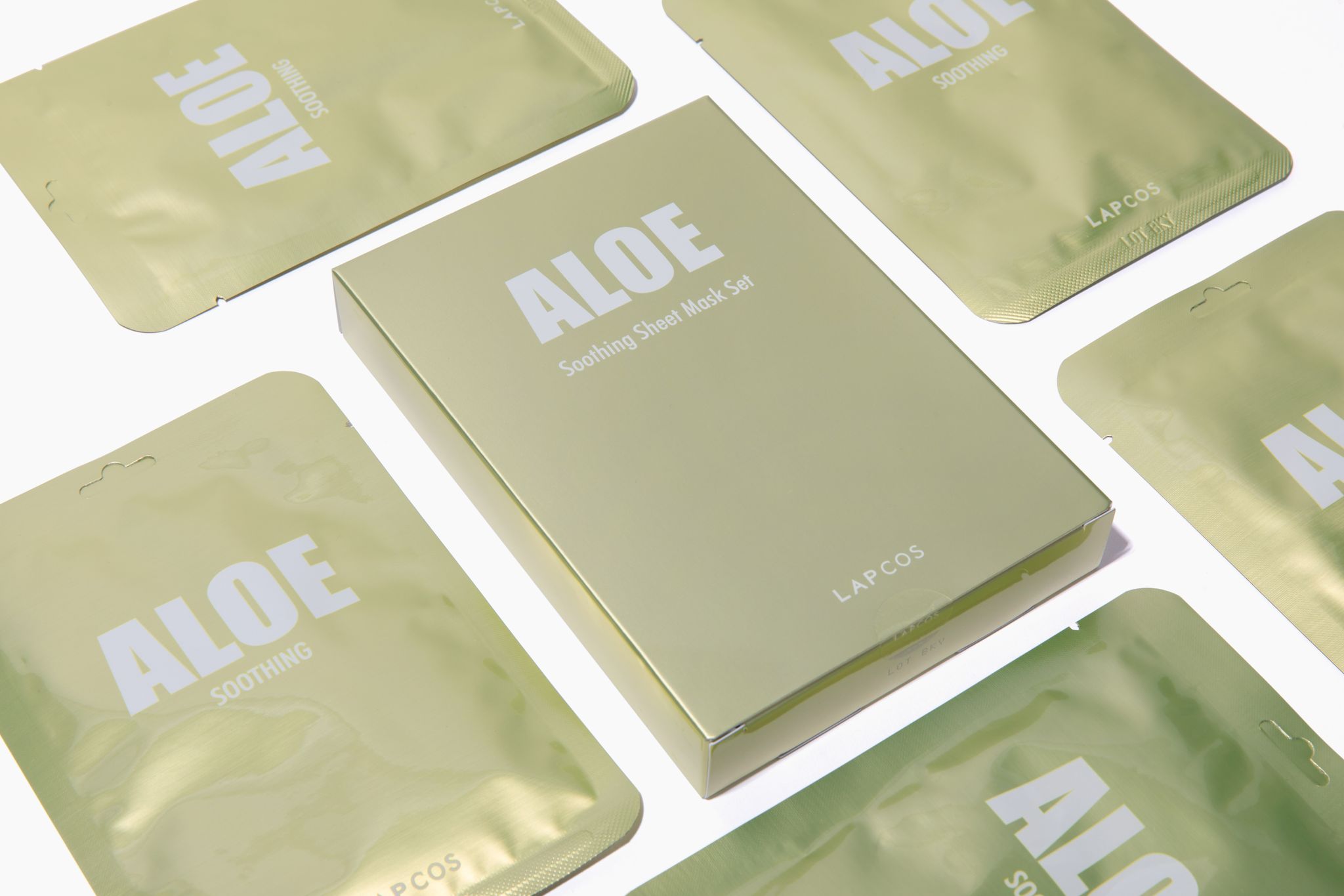 Green aloe vera face mask packaging from LAPCOS Korean skincare brand