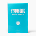 Blue box of Hyaluronic Moisturizing Sheet Mask Set by LAPCOS on a white background