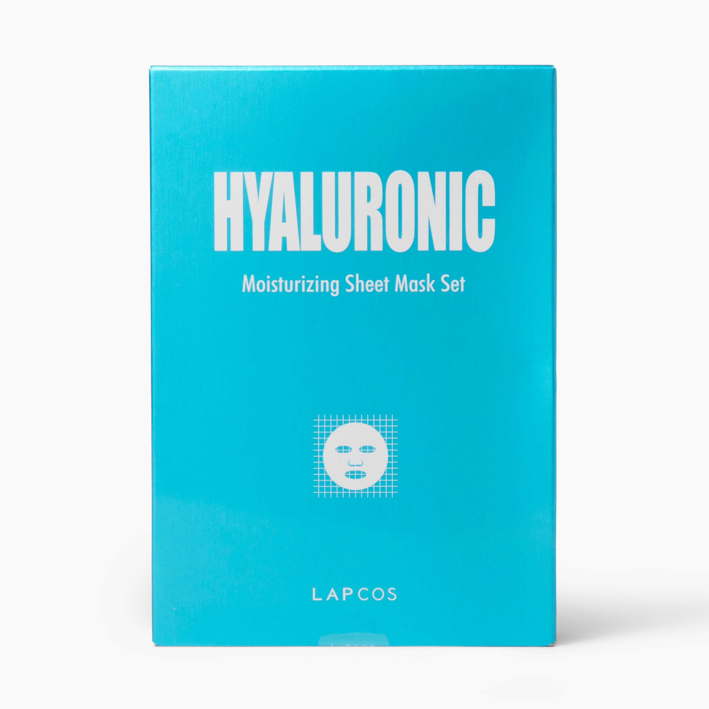 Blue box of Hyaluronic Moisturizing Sheet Mask Set by LAPCOS on a white background