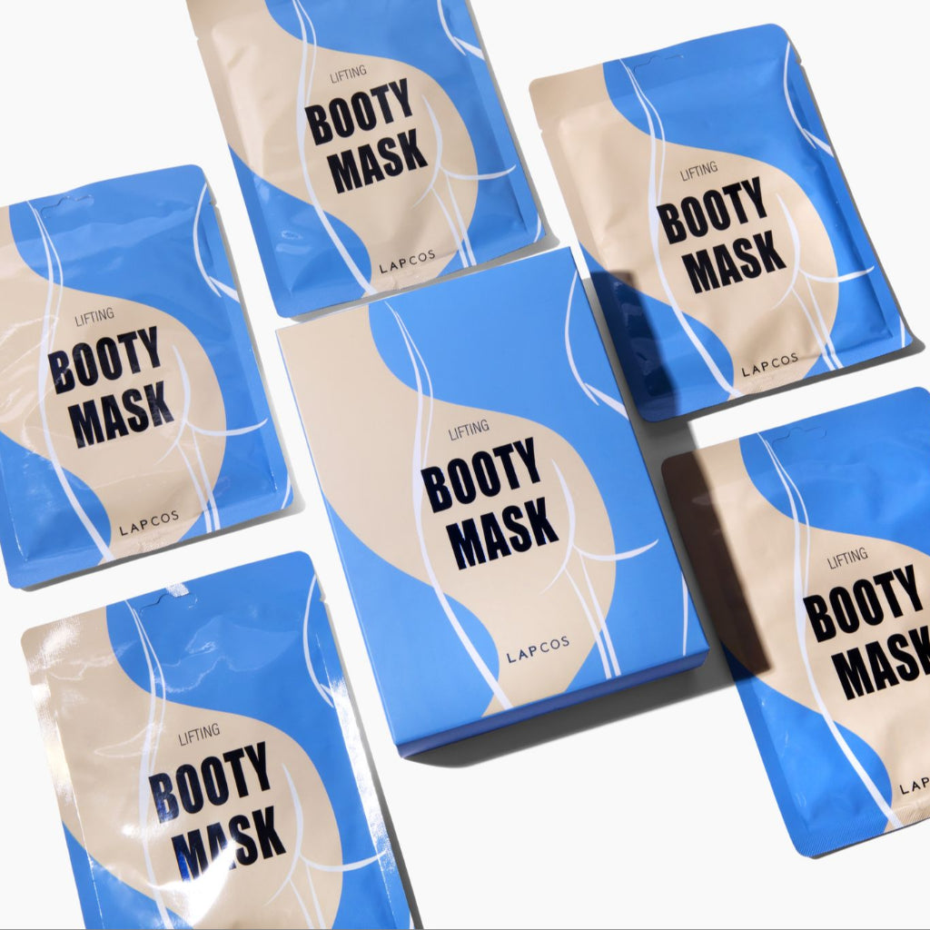a 5-pack box of the Lifting Booty Mask - a firming and hydrating sheet mask for your buttocks